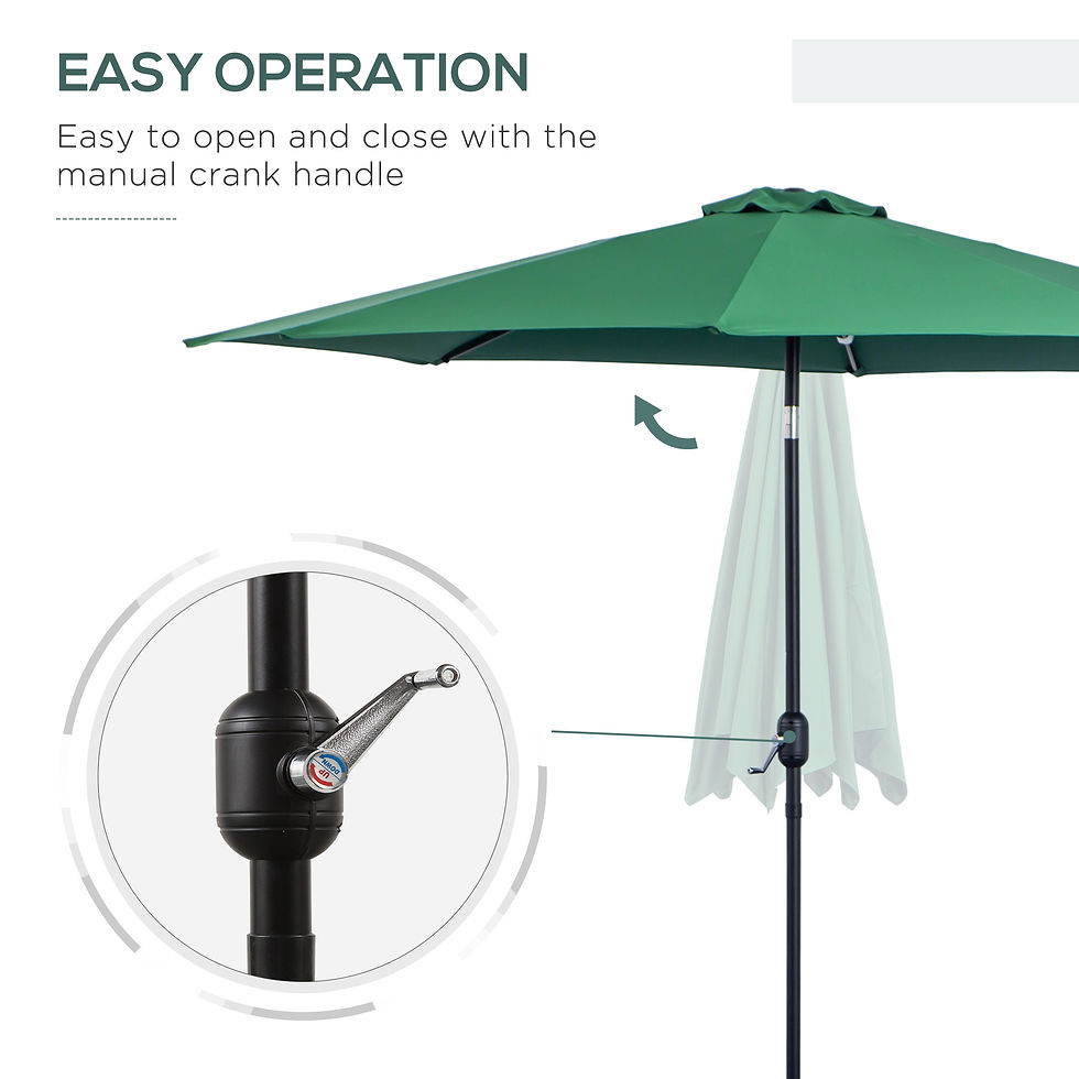 Thumbnail: 3(m) Tilting Parasol Garden Umbrellas, Outdoor Sun Shade with 8 Ribs, Tilt and C