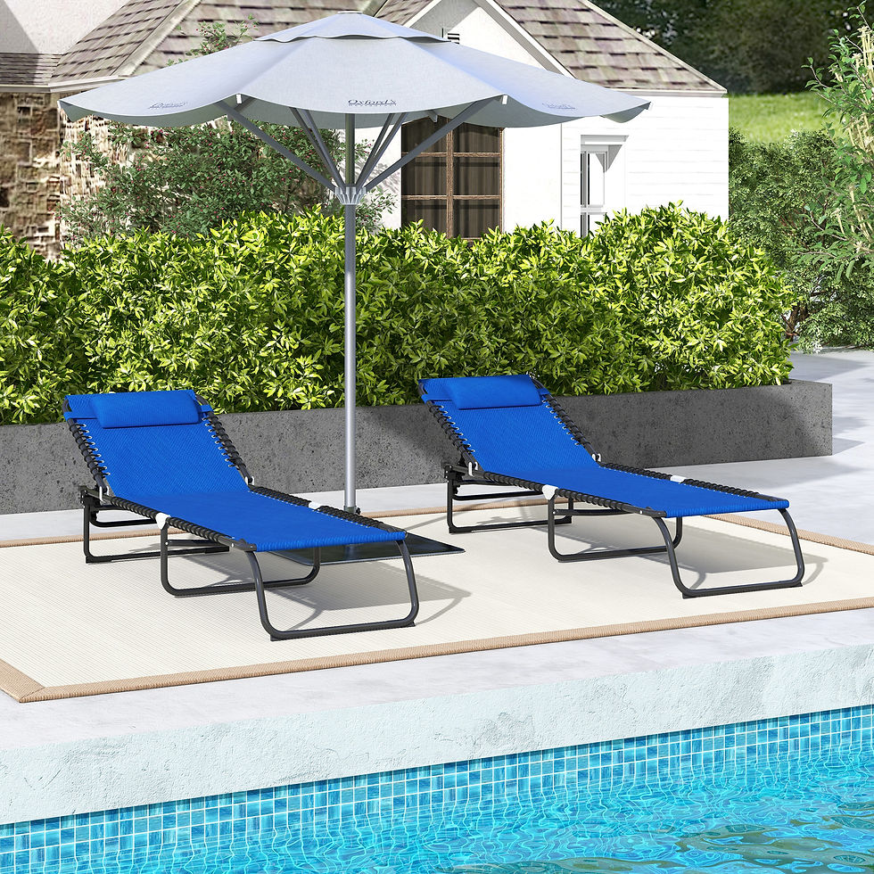 Thumbnail: Set of Two Folding Sun Loungers, with Four-Position Backs - Blue