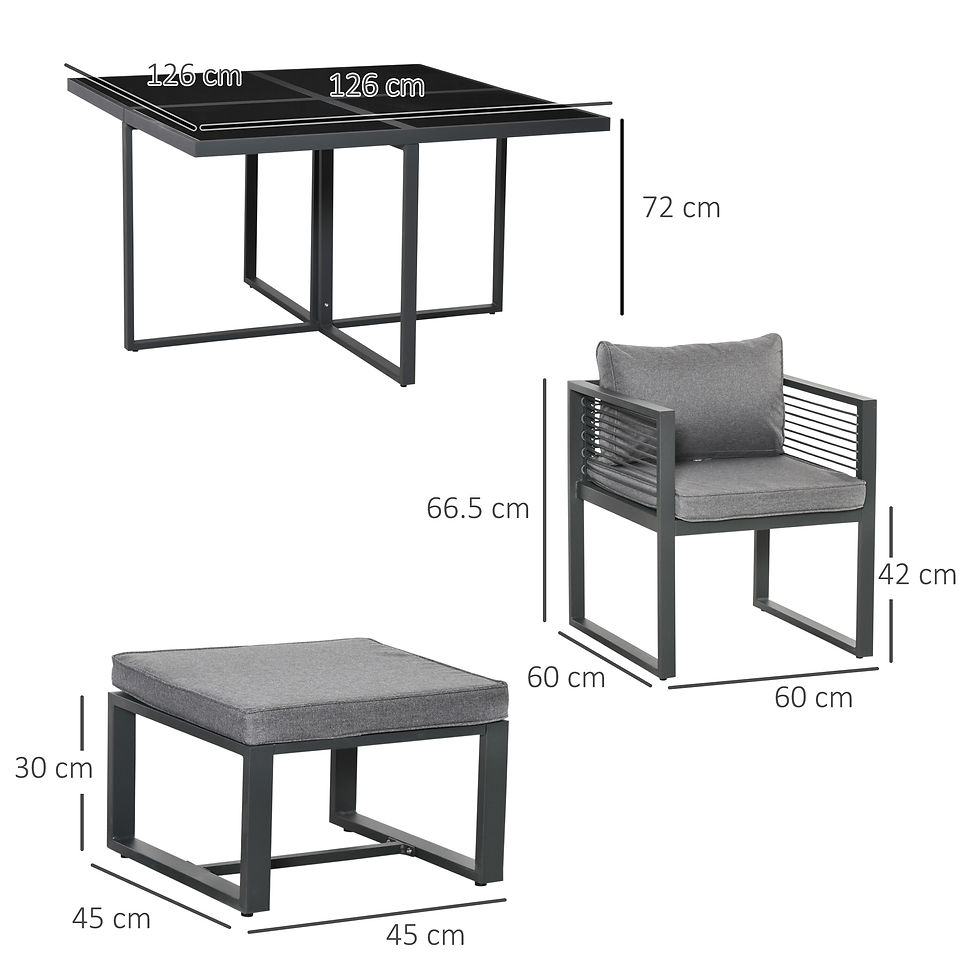 Thumbnail: Nine-Piece Aluminium Garden Set, with Glass-Top Table - Grey