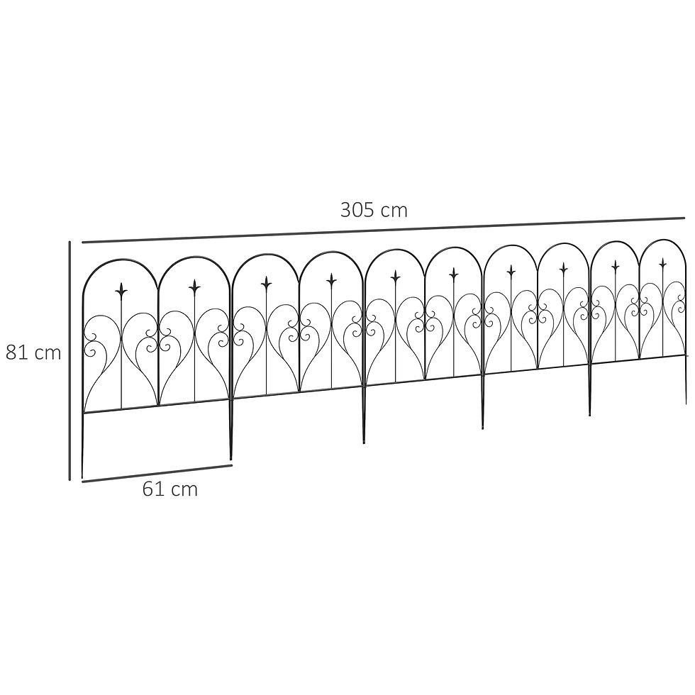 Thumbnail: Set of Five Decorative Heart Metal Fence Panels - Black