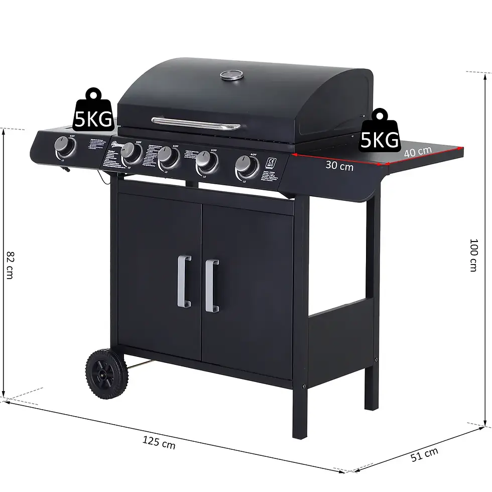Thumbnail: Outsunny 4+1 Gas Burner Grill BBQ Trolley Backyard Garden Smoker Side Burner BBQ