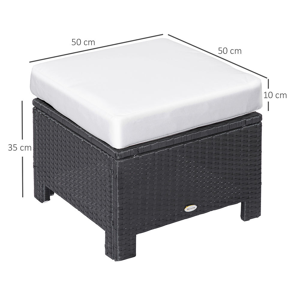 Thumbnail: Rattan Footstool Wicker Ottoman with Padded Seat Cushion Outdoor Patio Furniture