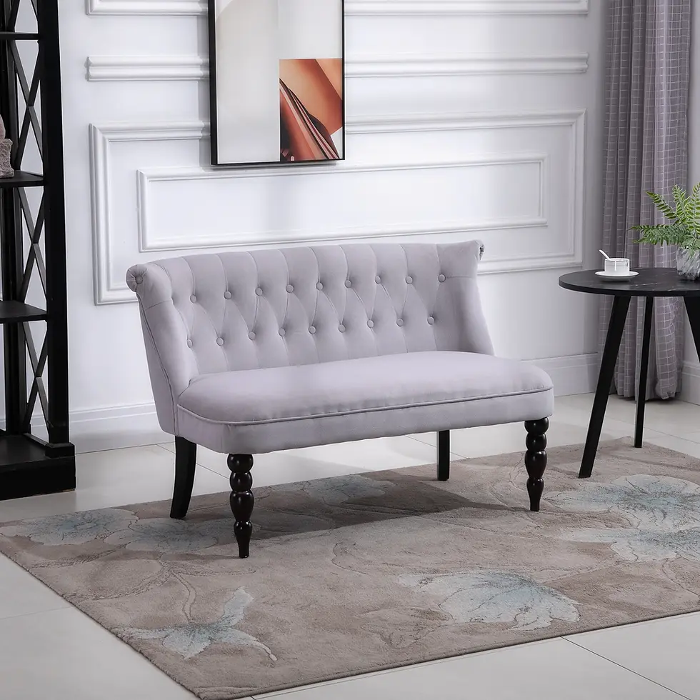 Thumbnail: HOMCOM Light Grey Loveseat with Wood Frame, Compact 2 Seater Sofa, Button Tufted