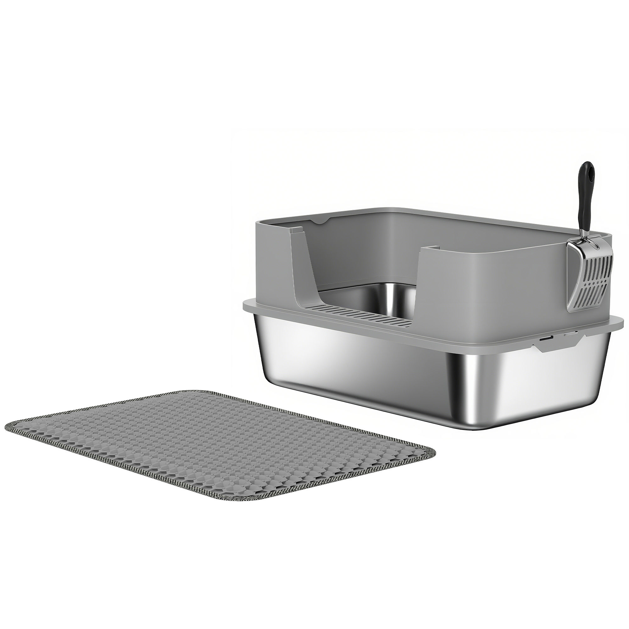 PawHut High Sided Stainless Steel Litter Box, Metal Cat Litter Tray with Metal