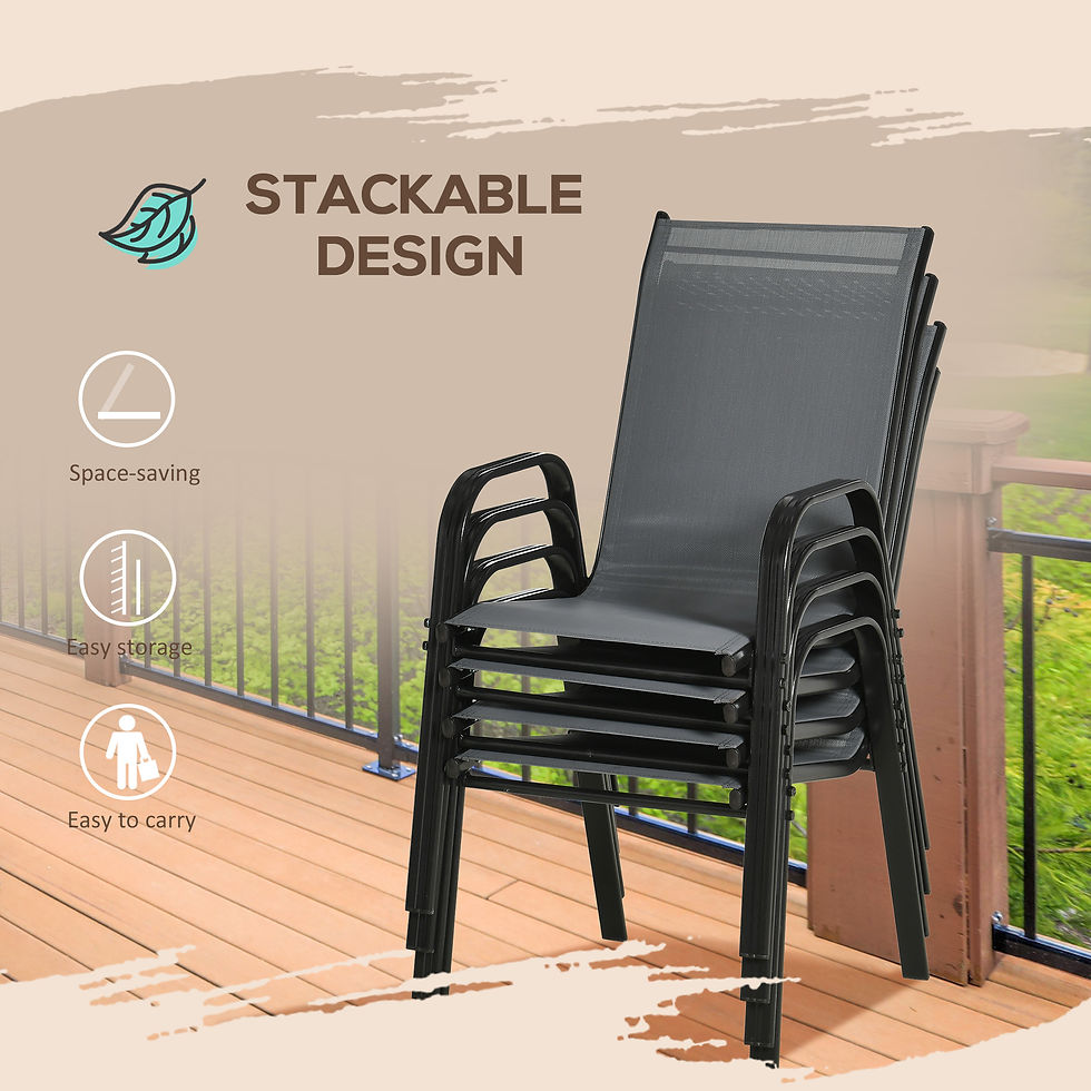 Thumbnail: Outsunny Set of Four Stackable Mesh Seat Chairs - Dark Grey