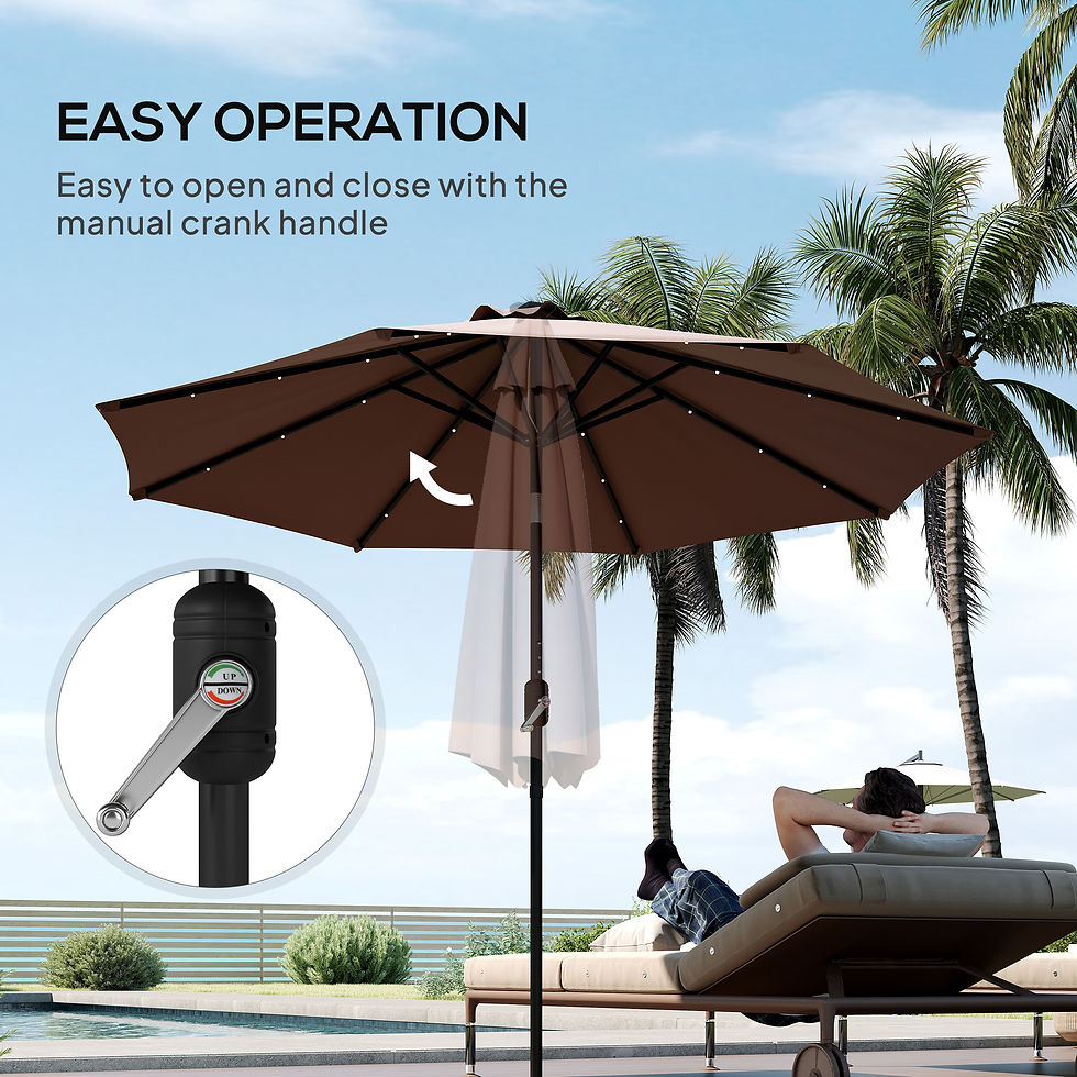 Thumbnail: Φ2.7m Garden 24 LED Light Parasol Solar Outdoor Tilt Sun Umbrella Patio Club Par