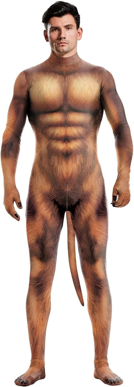 Thumbnail: 🎃 Men's Halloween Muscle Cat Bodysuit with Tail - Fun Cosplay Costume