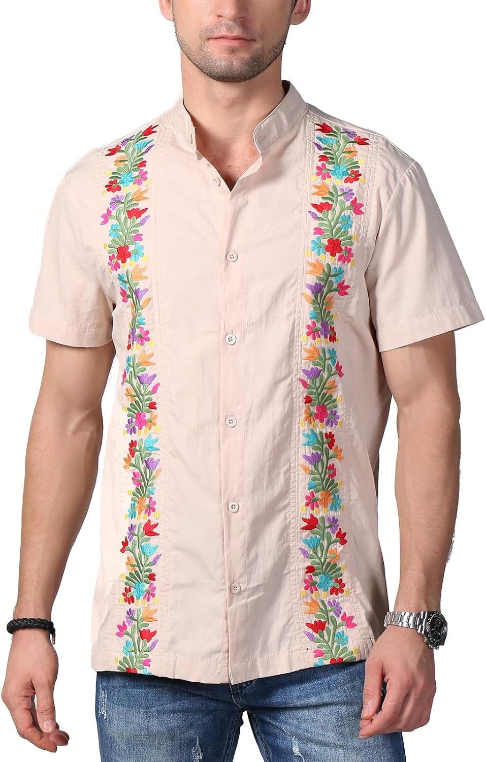 Thumbnail: Mexican Shirts for Men Traditional Men's Guayabera Dress Shirts Mens Button Up 