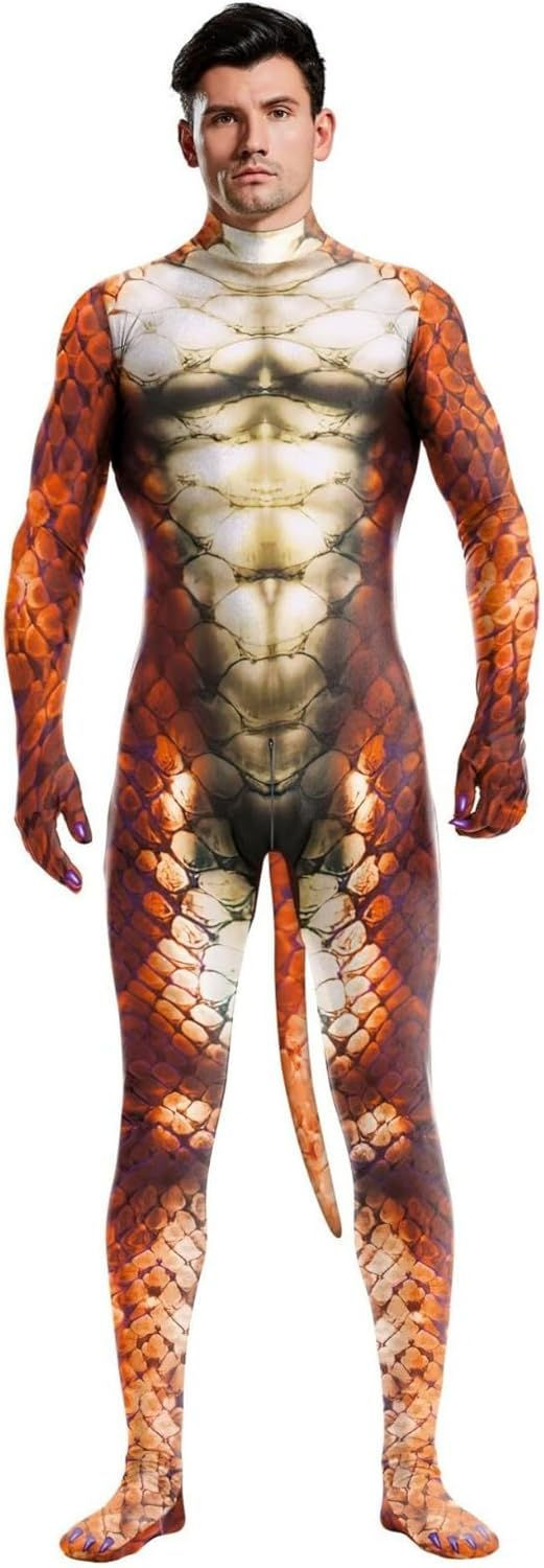 Thumbnail: 🎃 Men's Halloween Muscle Cat Bodysuit with Tail - Fun Cosplay Costume