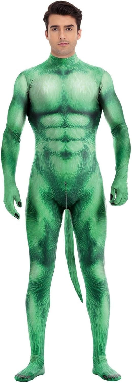 Thumbnail: 🎃 Men's Halloween Muscle Cat Bodysuit with Tail - Fun Cosplay Costume