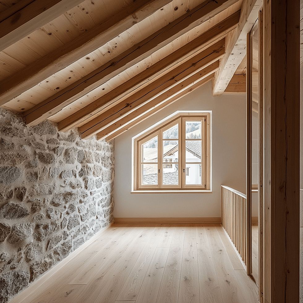 Intérieur d’une maison en Haute-Savoie en cours de rénovation avec isolation écologique en laine de bois, adapté aux climats de montagne.