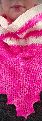 Pink triangle cowl with three white stripes for top of cowl.