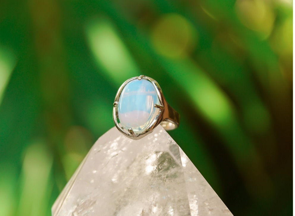 Opalite Round Gemstone Adjustable Ring