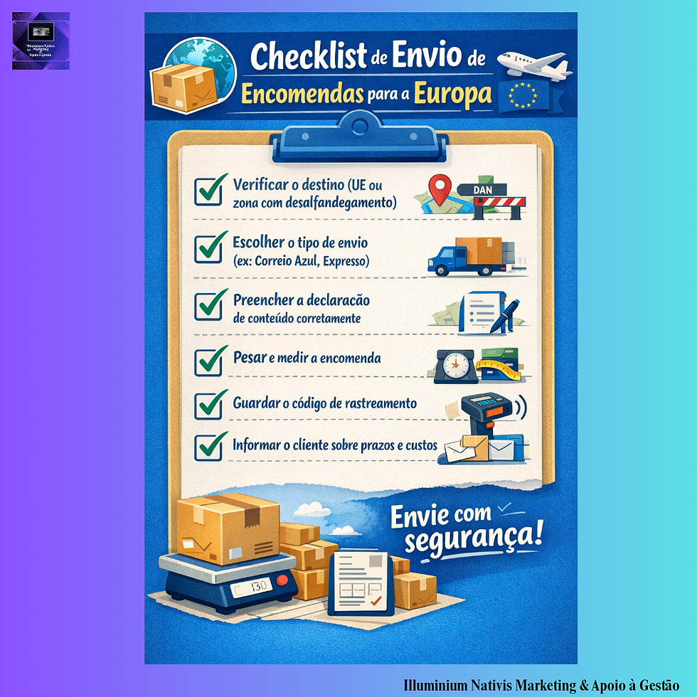 ✅ Checklist prático: o que verificar antes de enviar uma encomenda para a Europa