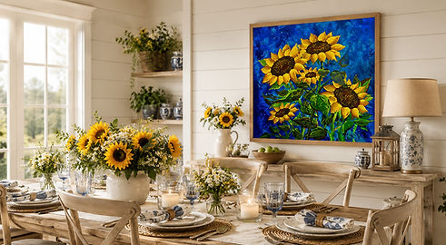 Abstract Floral Art Sunflower by Stefanie Fox Original Painting-A high-end modern dining r