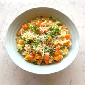 Roasted butternut squash and pea risotto