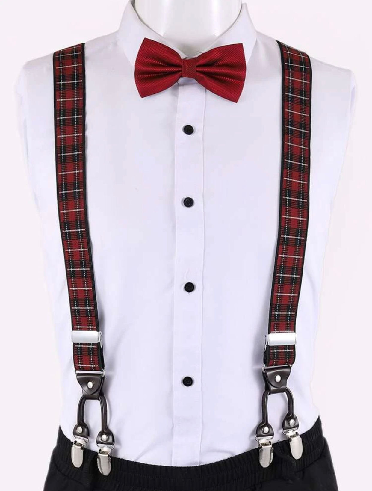 Bow Tie & Plaid Suspender Set