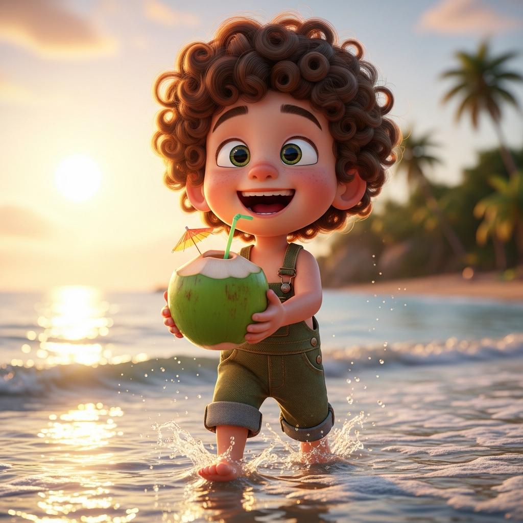 Fröhlicher Junge am tropischen Strand.png