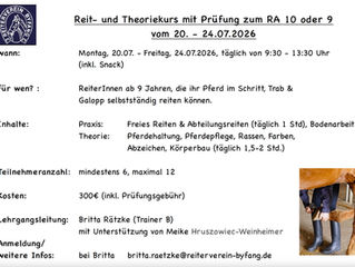 Reitabzeichenlehrgang RA 10 und RA 9 in der 1. Ferienwoche
