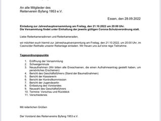Einladung zu Jahreshauptversammlung