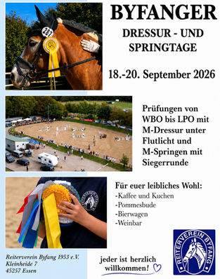 Save the date: Byfanger Dressur- und Springtage vom 18.-20.09.2026