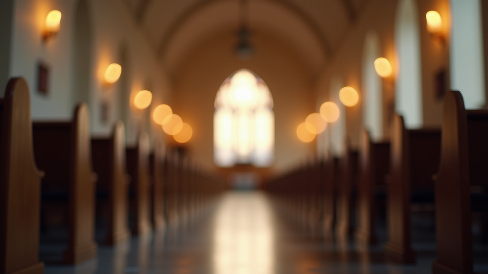 Eye-level view of a serene church interior with soft lighting
