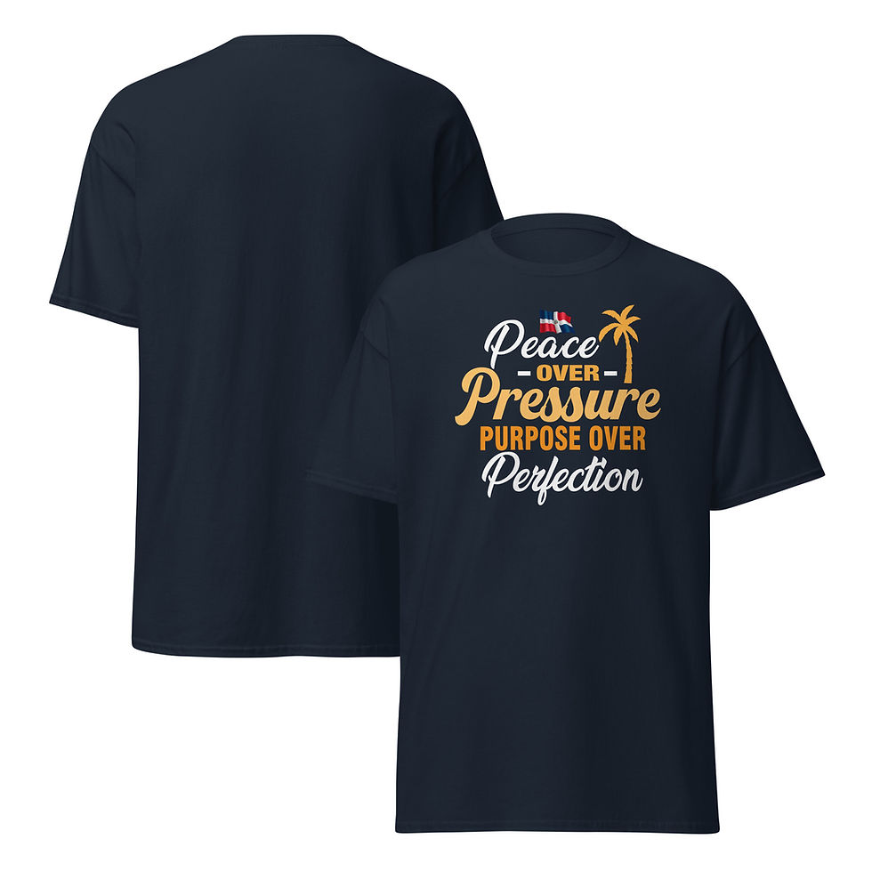 Peace Over Pressure Island Reset t-shirt shown from an alternate angle, designed for everyday comfort and simplicity.