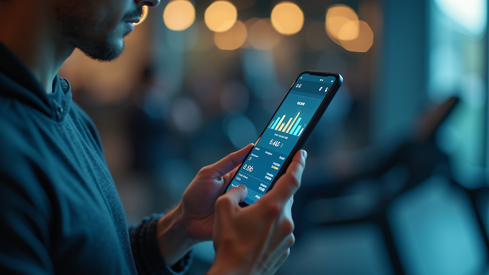 Eye-level view of a fitness app interface displaying health metrics