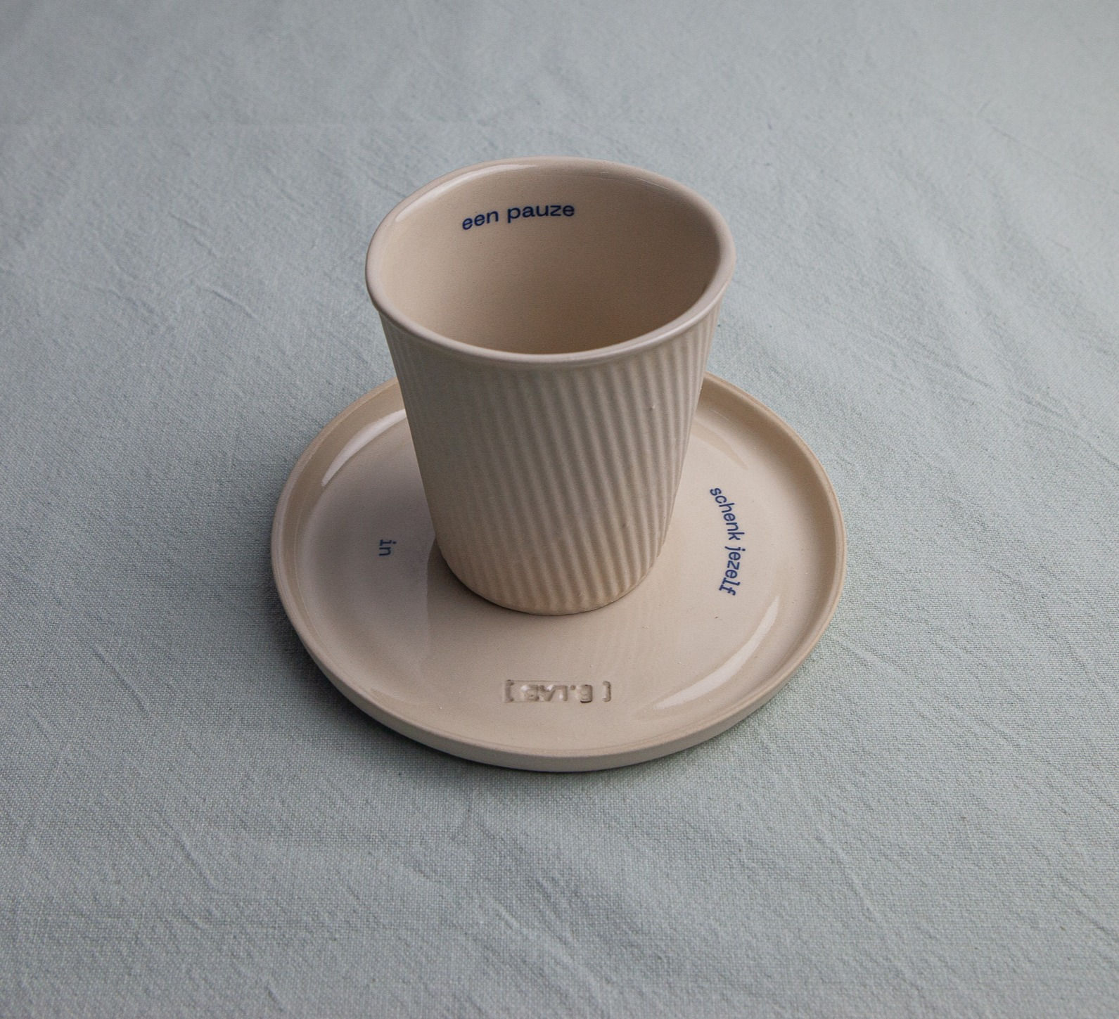 Kopje met bordje set met tekst