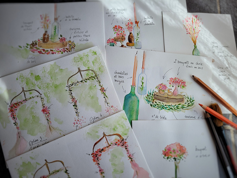 moodboard, devis mariage, fleuriste, événementiel, décoration florale, mariage en Provence