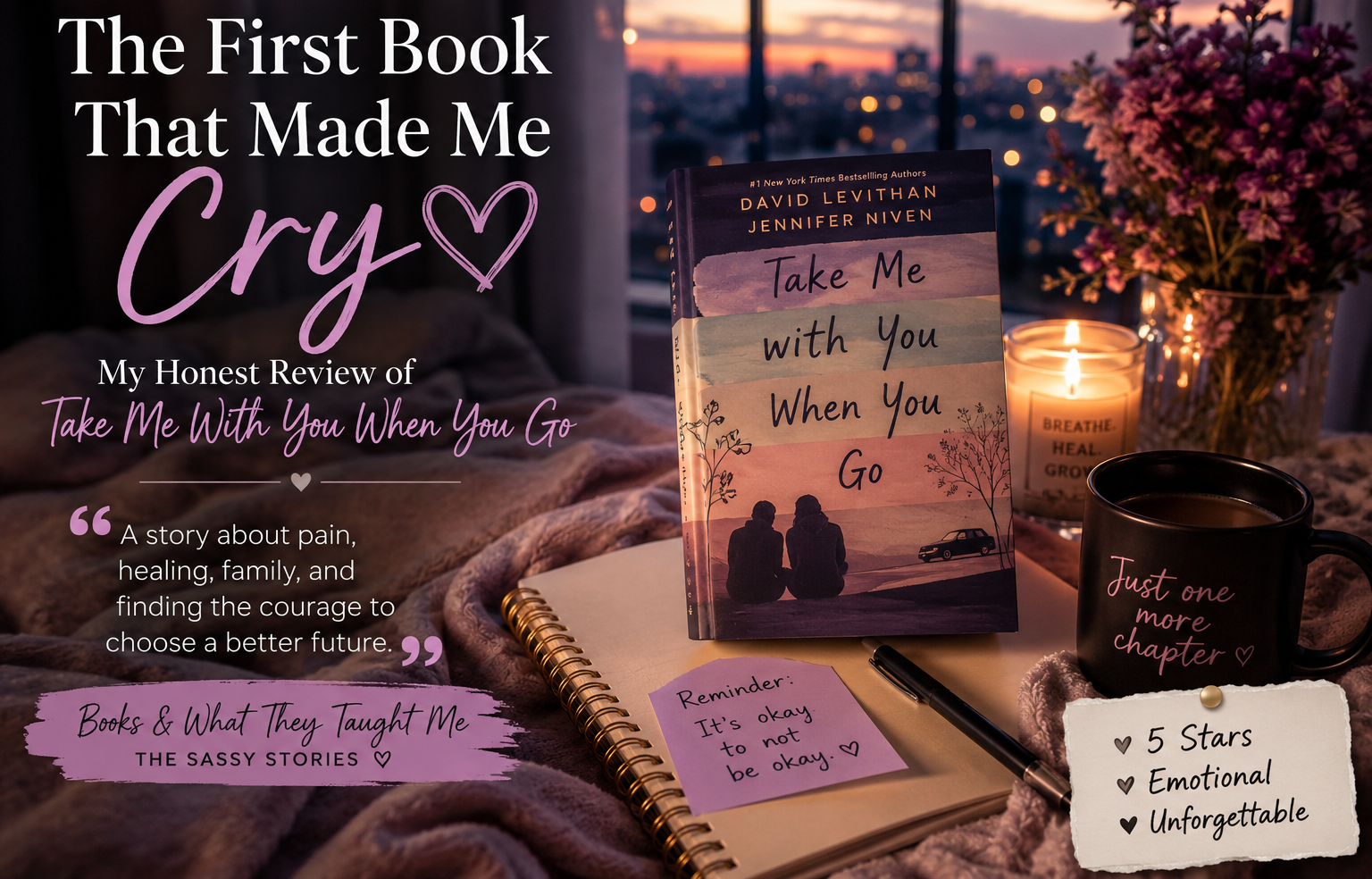 Take Me With You When You Go book review cozy flat-lay with tea and blanket