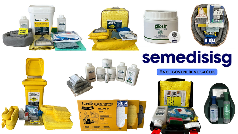 zeolit, döküntü kitleri, ped kit, göz duşu, absorban, sıvı emici ped, kimyasal döküntü, dekontaminasyon