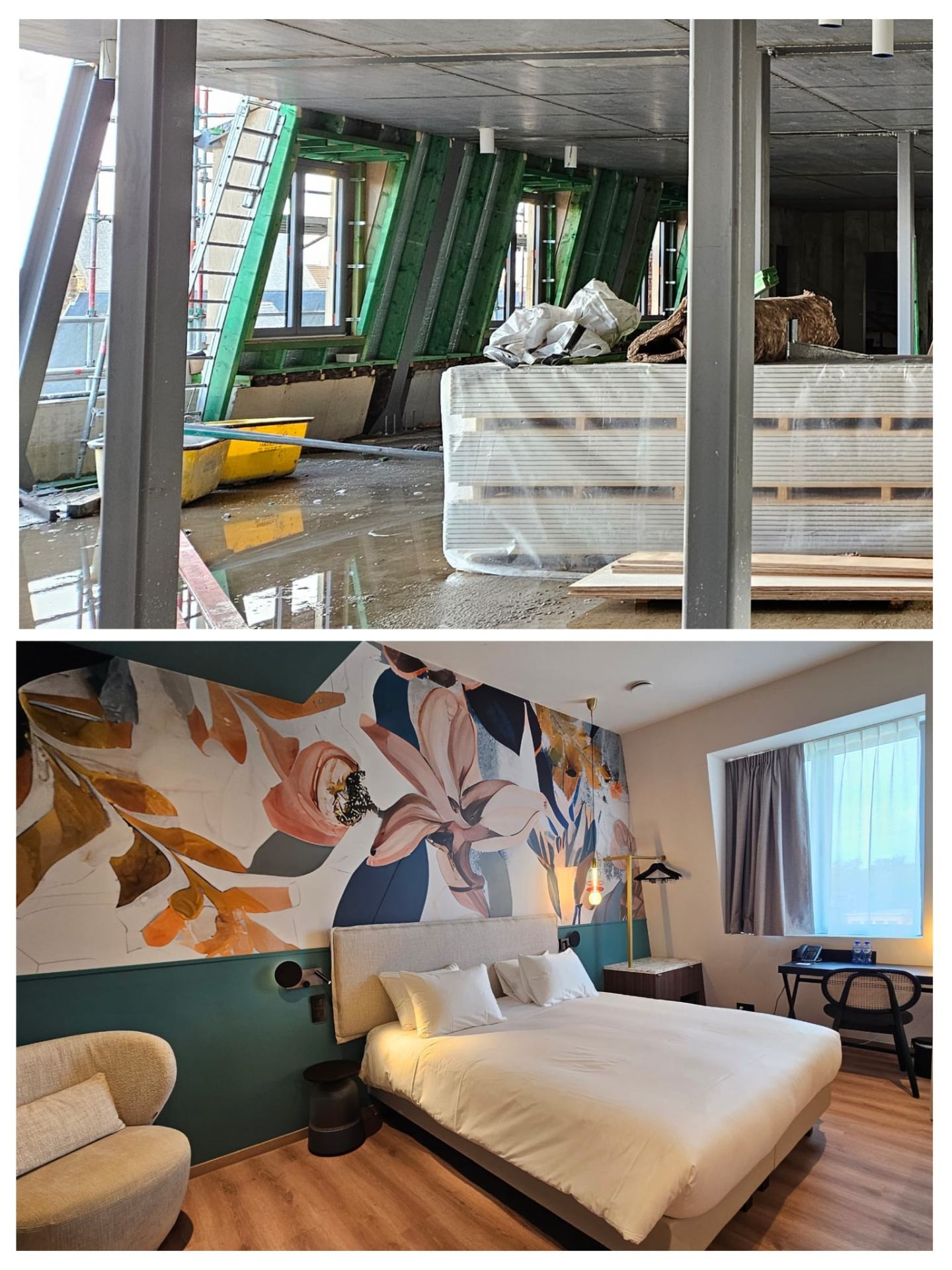 Hotelkamer voor en na de renovatie