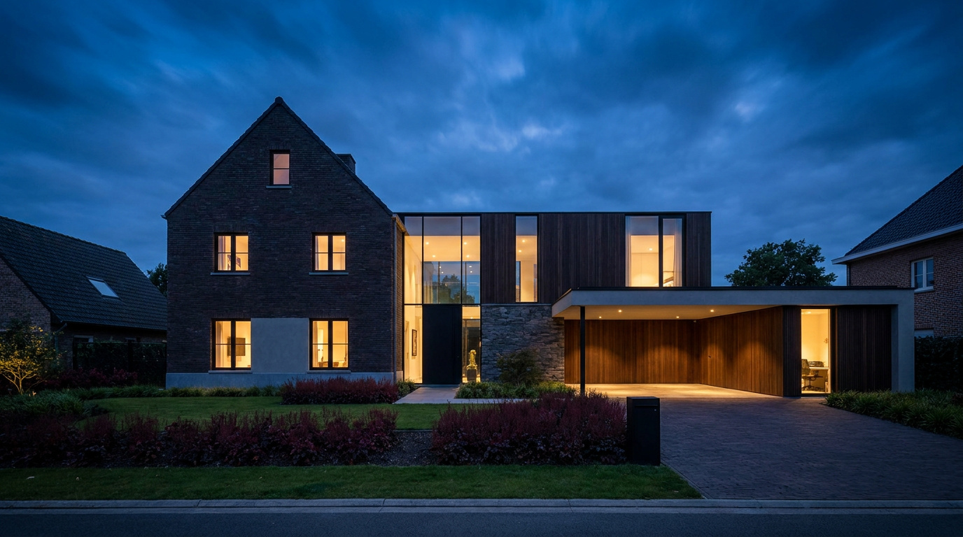 Moderne gerenoveerde woning bij avondlicht door SVIS BV