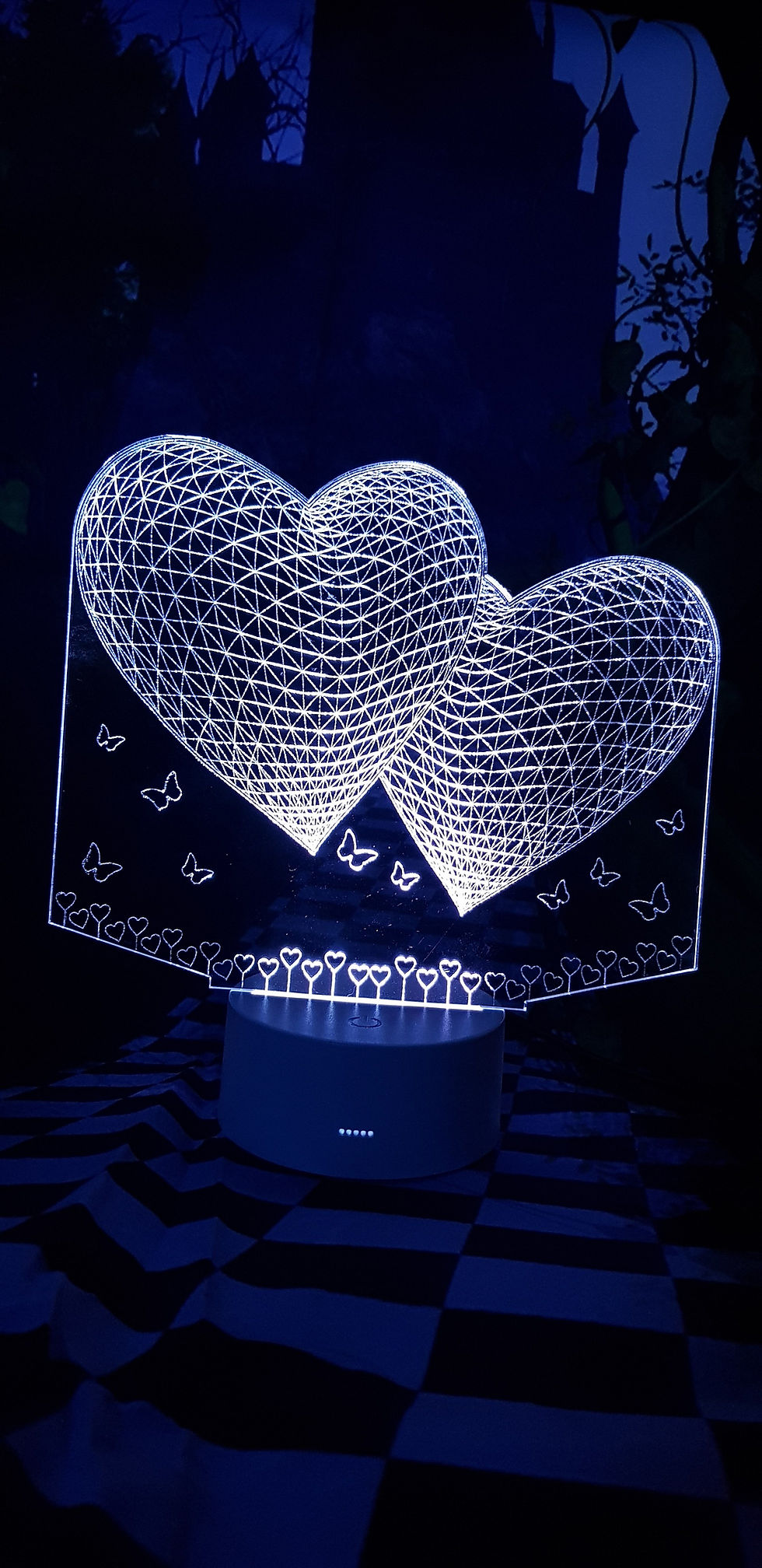 Thumbnail: Large 2 love hearts light up cake topper night light, 8" by 5" wide