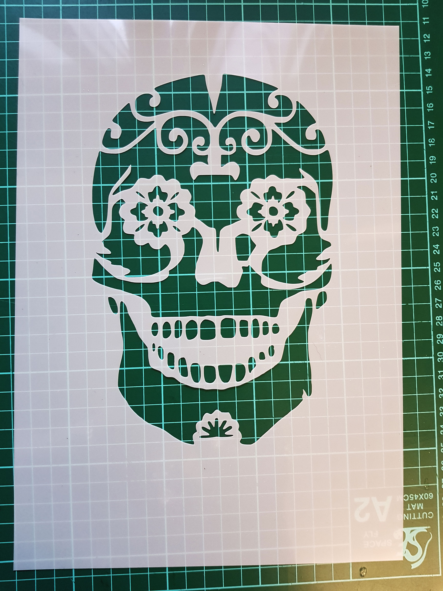 Day of the dead skull stencil for cakes and cupcakes laser cut m