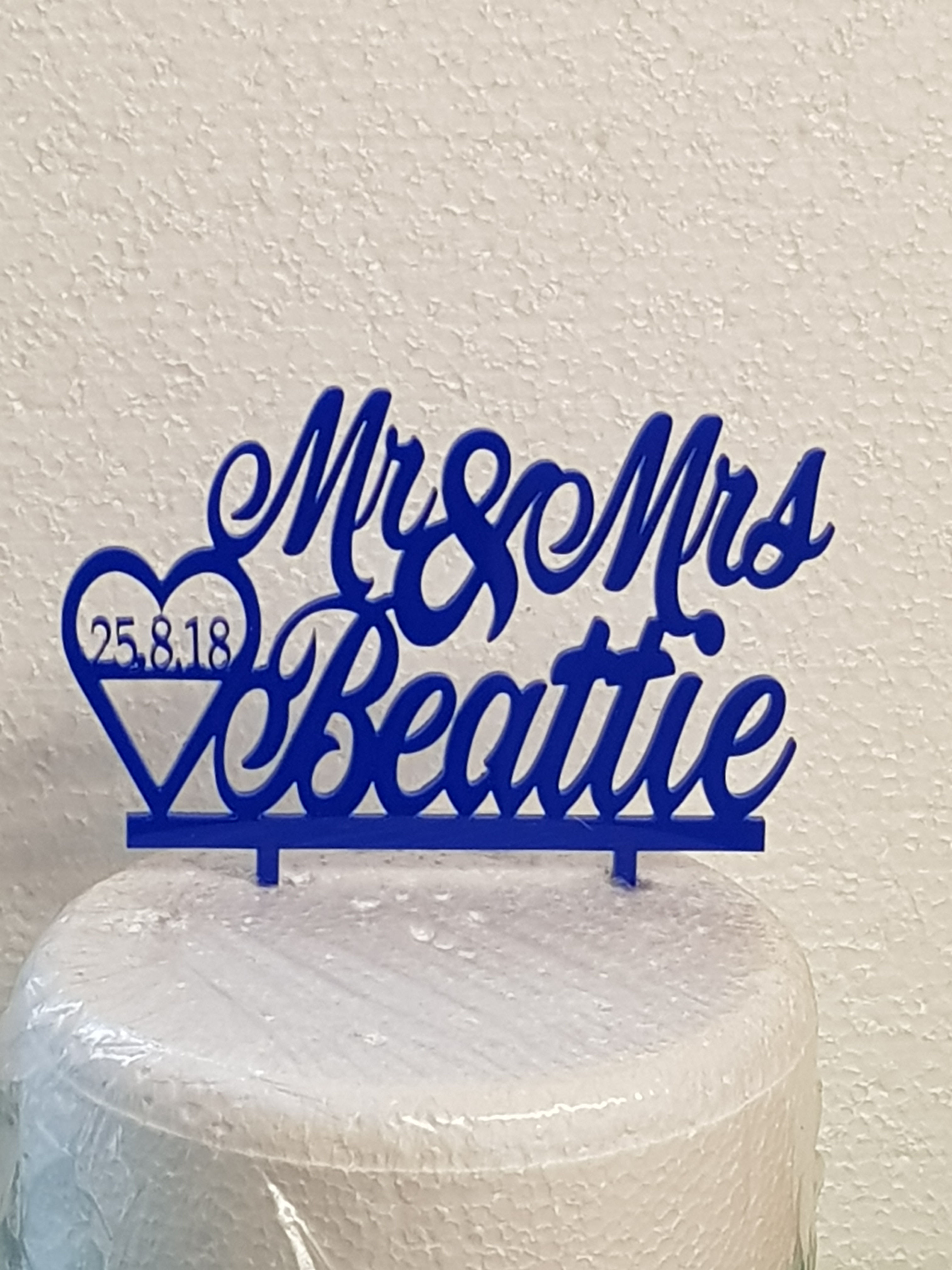 Heart with date and with name cake wedding cupcake or Cake topper