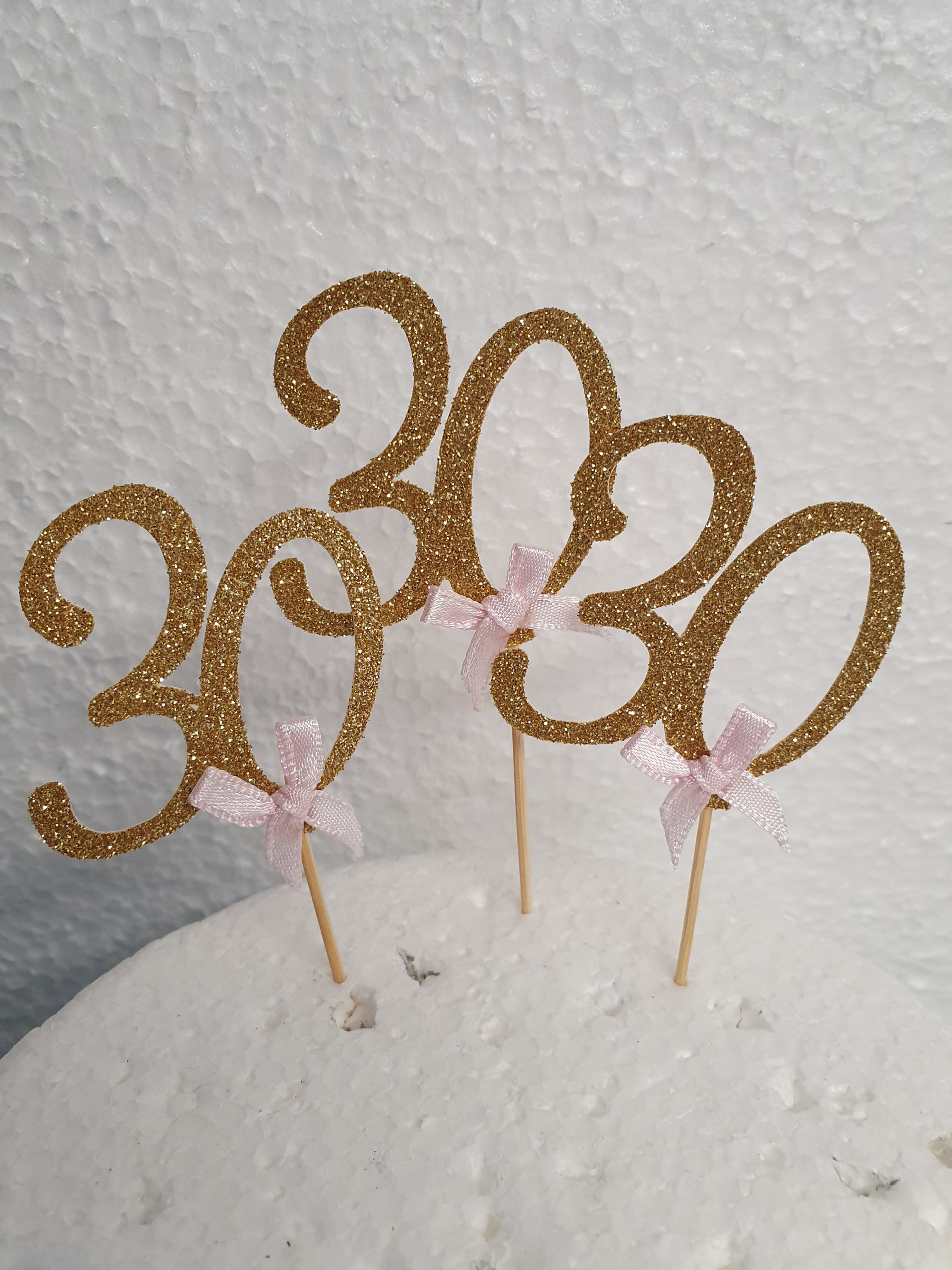 Any number with bow topper, made to order, Card topper for cakes and cup