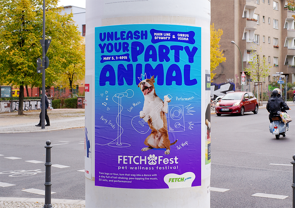 blue poster mock up on a outdoor pole saying unleash your party animal