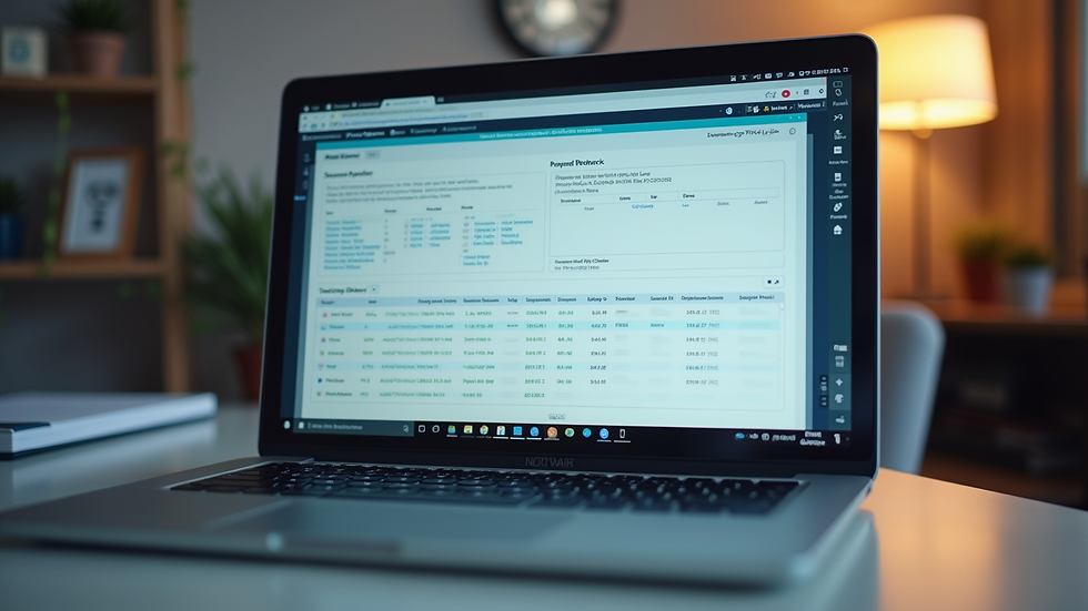 Close-up view of a laptop screen showing payroll software