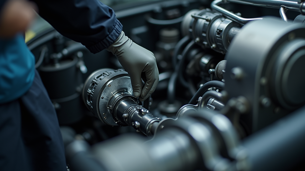 Eye-level view of a car transmission system being inspected
