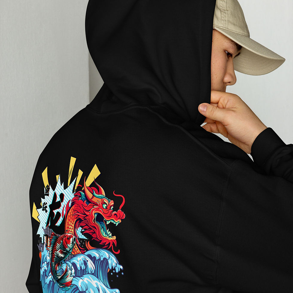 Thumbnail: Unisex Hoodie 鱼跃龙门 Carps jump over the Dragon Gate - Lucky Chinese idiom BB BW