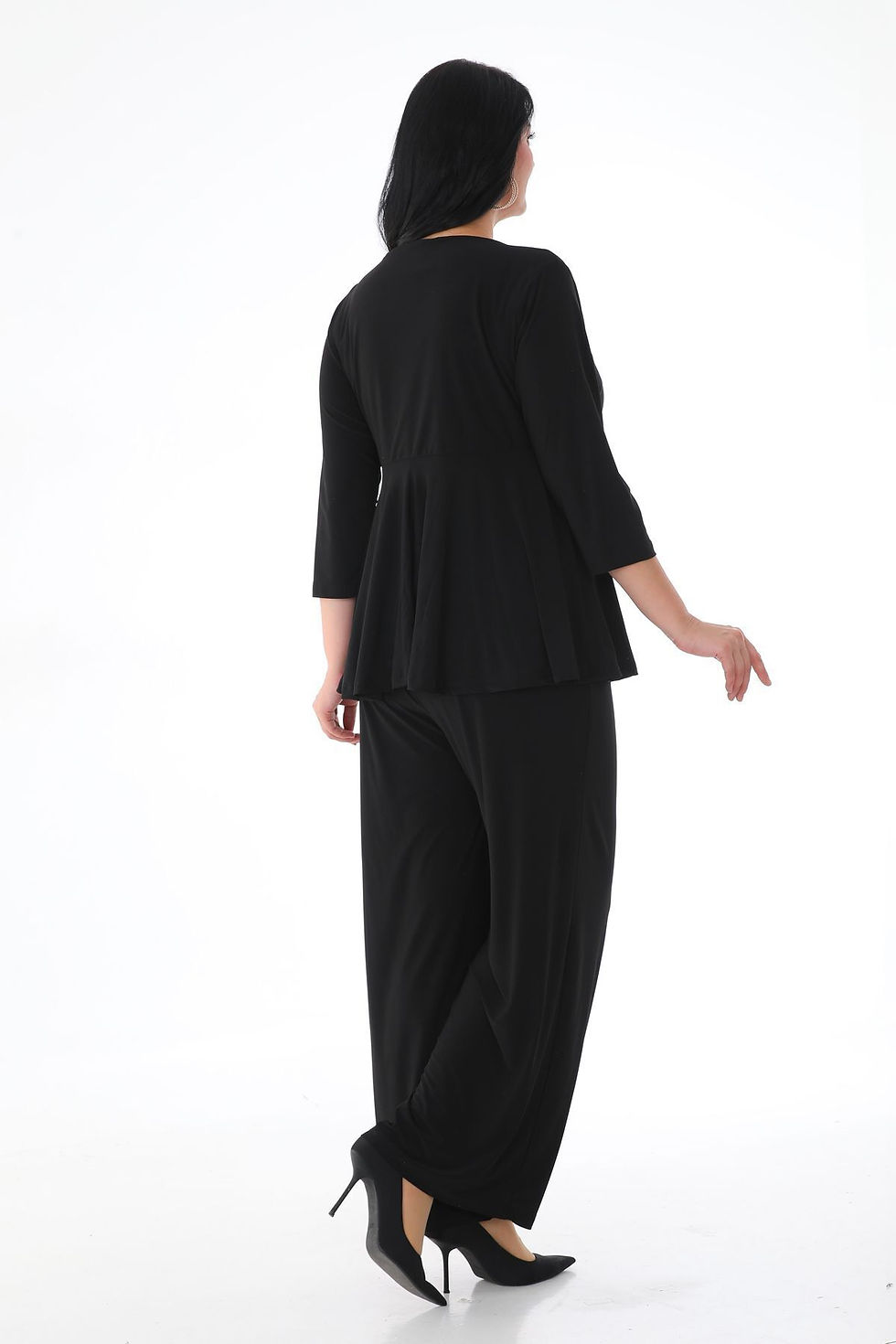 Küçük resim: SİYAH Kruvaze Yaka Pantolon-bluz Takım 3079