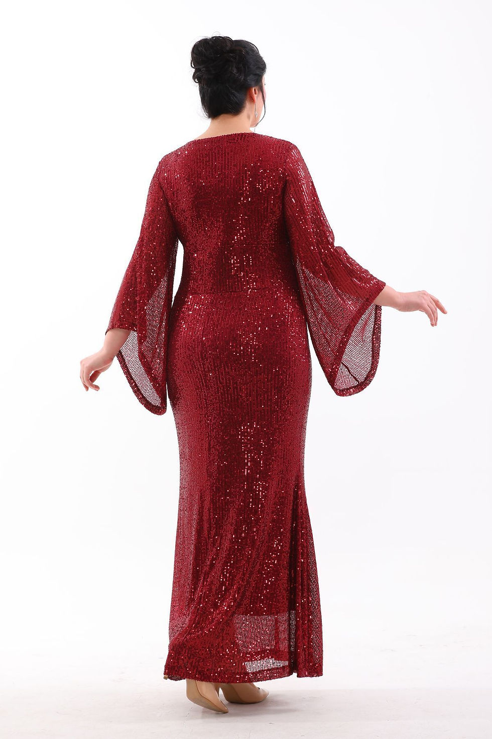 Küçük resim: ABİYE BORDO PAYET BALIK MODEL UZUN ABİYE ESNEK ELBİSE