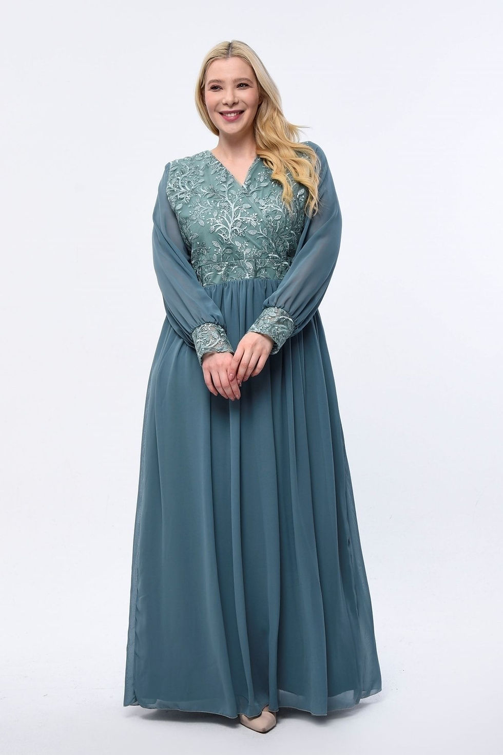 Küçük resim: Uzun Şifon Abiye 3046 - ÇAĞLA YEŞİL