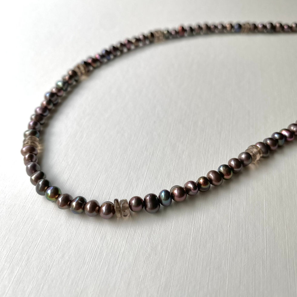 淡水パールネックレス　ピーコック＆スモーキー