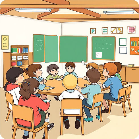 Key Stage 1 classroom primary school children sat in groups.jpg