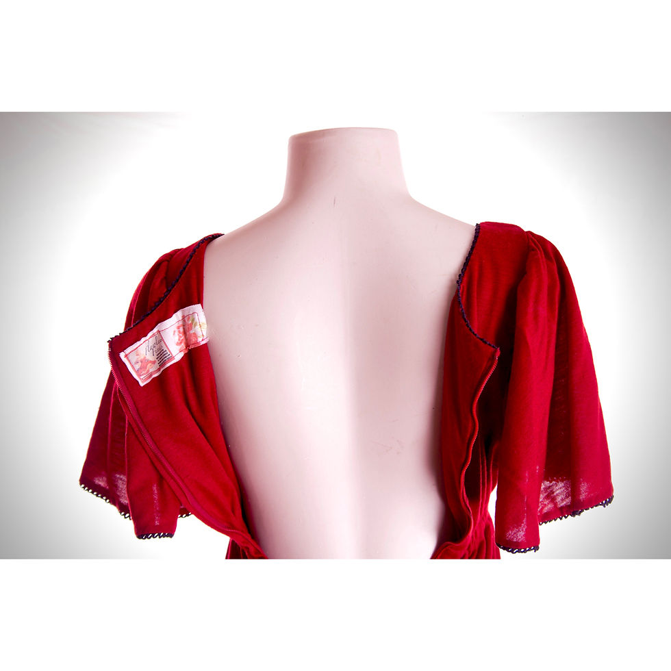 Thumbnail: 70's Firetruck Red Maxi Dress - Soft Red Day Gown with Rare Butterfly sleeves