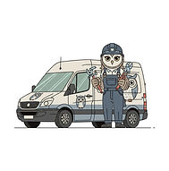 Plumber owl next to commercial vehicle