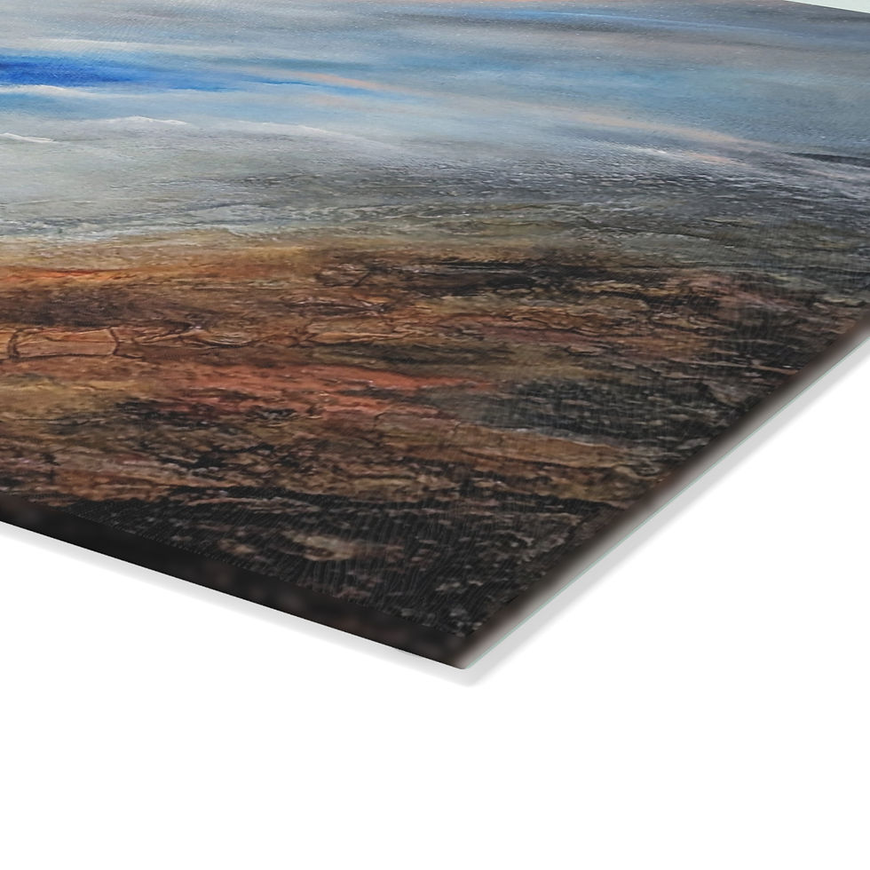 Thumbnail: Glass Cutting Board — Abstract Misty Landscape with Blue Sky Accent